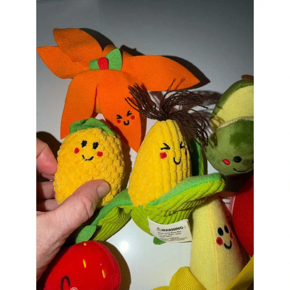Plush Fruit and Vegetable Toy Set 9pc Embroidered Smiley Faces Soft Play Food